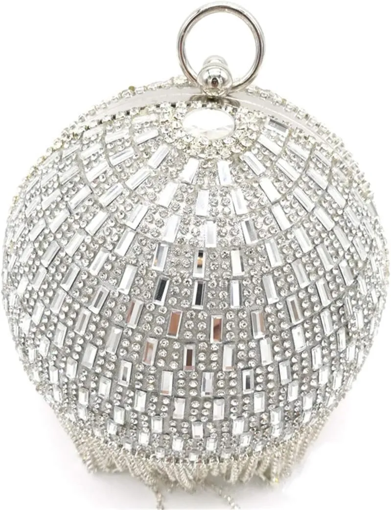 UMREN Women Round Ball Crystal Evening Clutch Purse Tassel Wedding Party Hand Bags