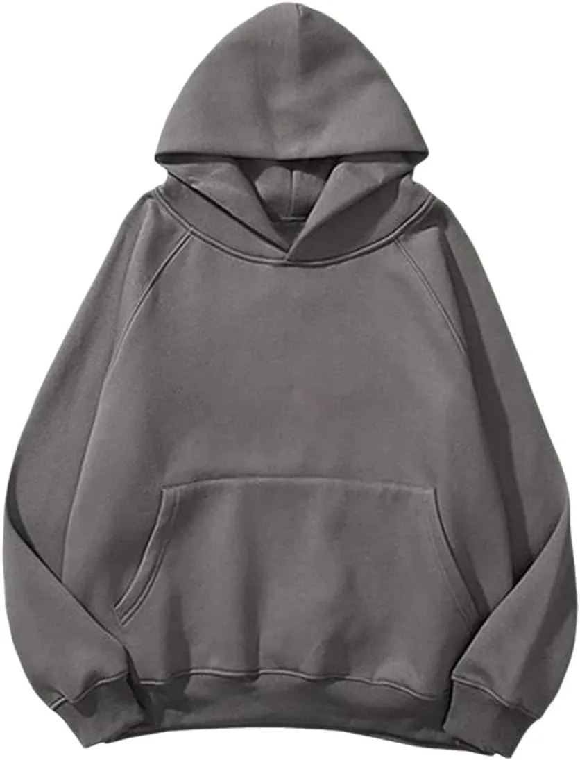 Unisex Basic Loose Hoodie Sweatshirt Long Sleeve Pocket Drop Shoulder Pullovers