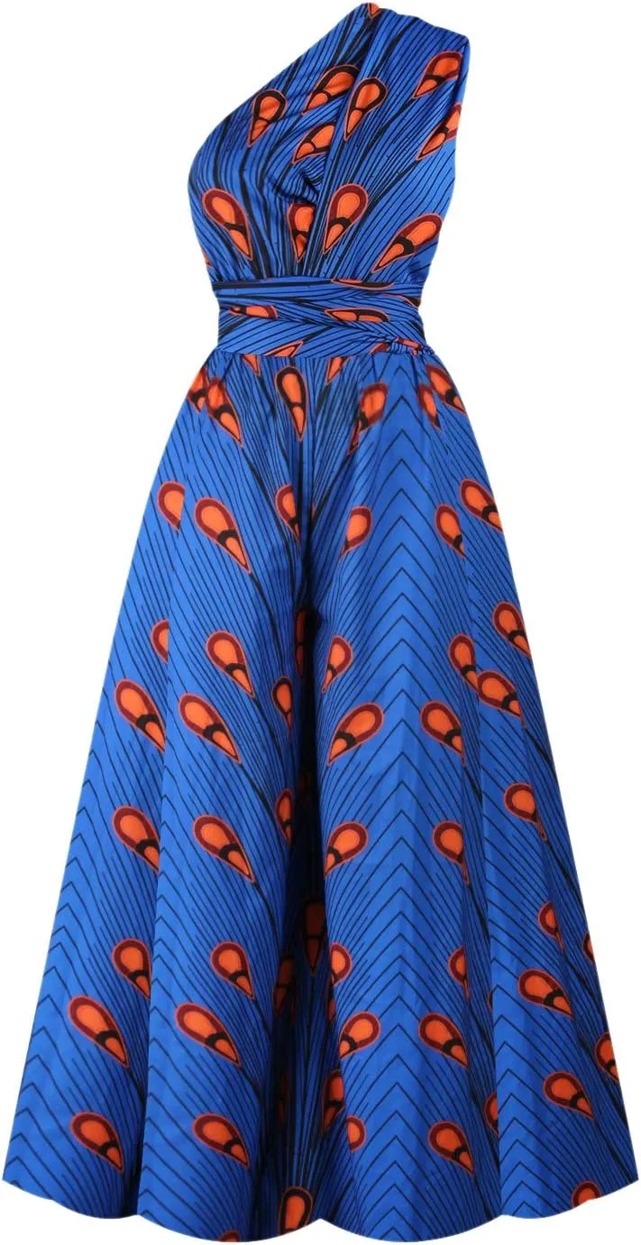 Vimoisa Women Sexy Boho African Jumpsuits Printing Rompers V-Neck Multi-Way Wide Leg Pants