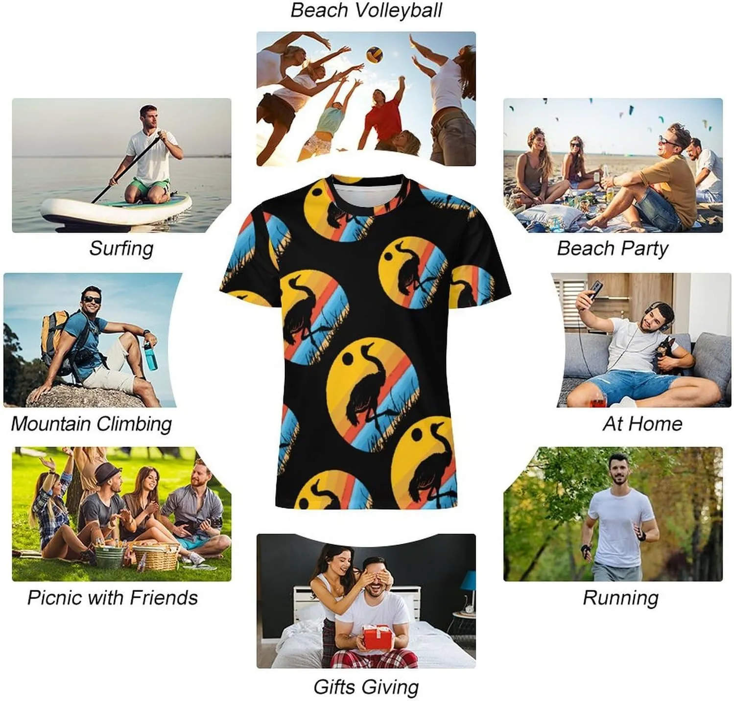 Vintage Funny Ostrich Men's T-Shirts Short Sleeve Tee Classic Hawaiian Shirt Athletic Workout Tops