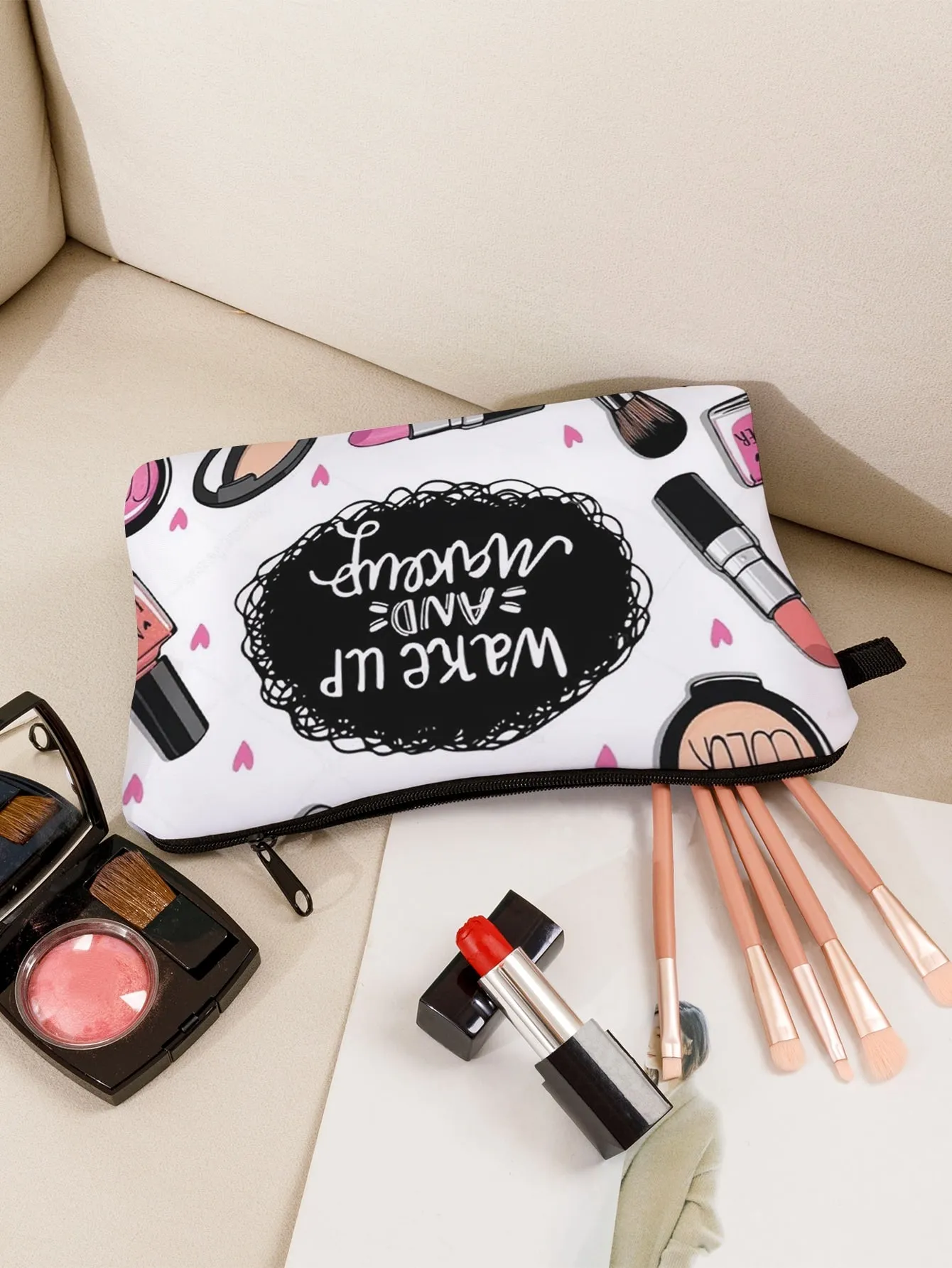 Wake Up and Makeup Cosmetics Bag Makeup Bag Cosmetic Organizer Toiletries Bag