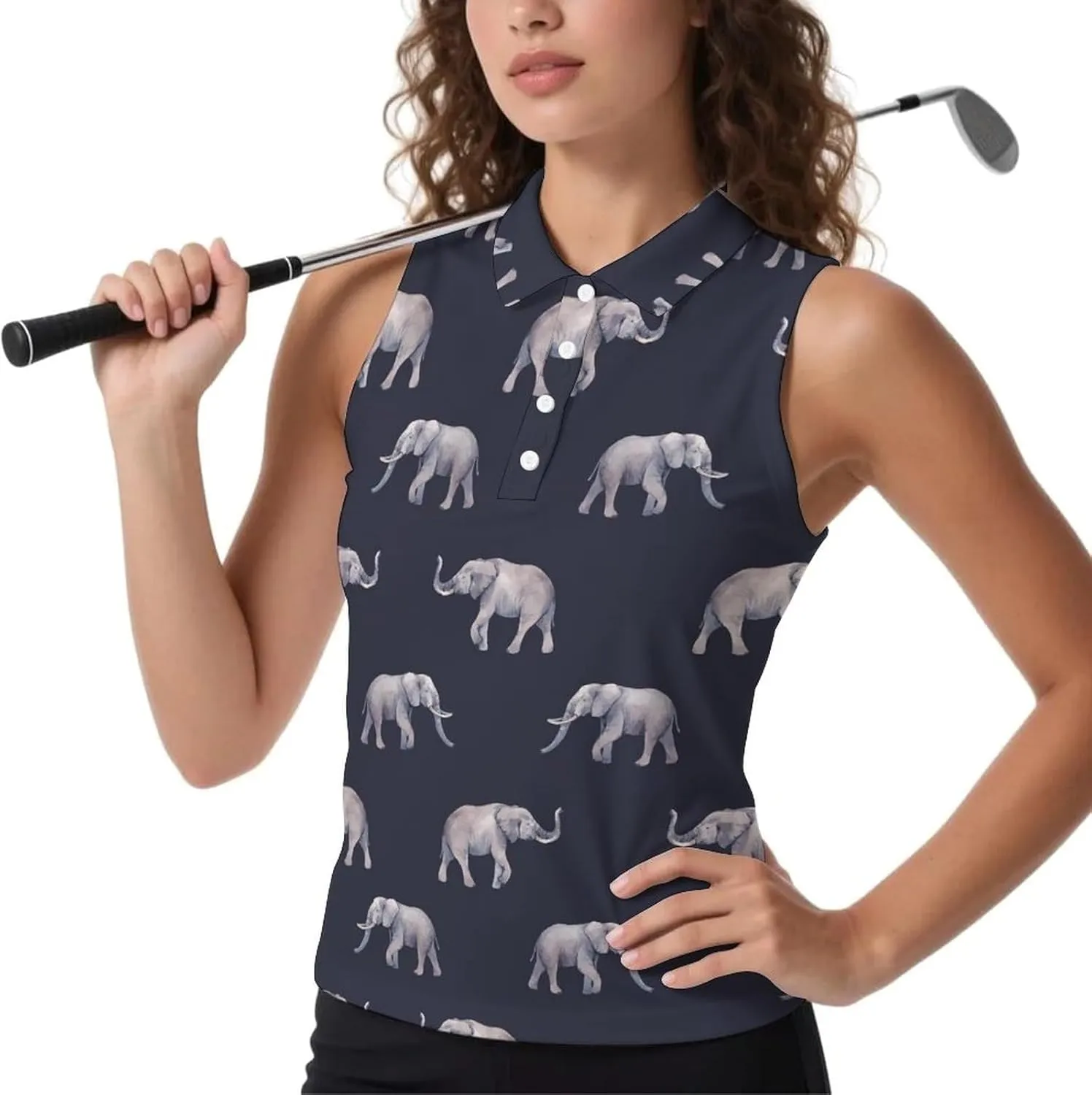 Watercolor Elephant Women's Sleeveless Golf Polo Shirts Athletic Tank Tops