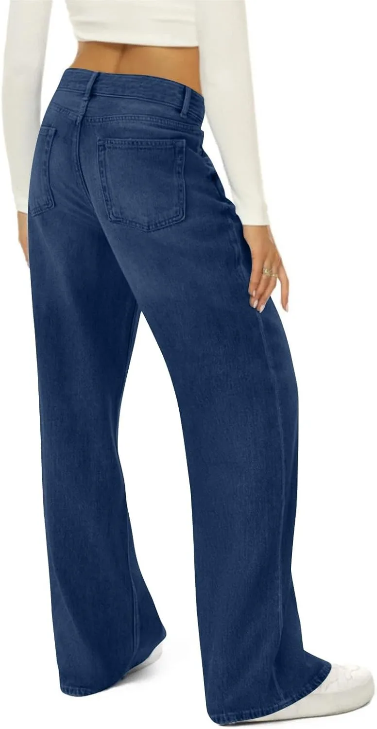 Wide Leg Jeans Woman Summer Dark Wash Baggy Jeans Y2k Street Vintage Pants Fashion Boyfriend Denim Pants