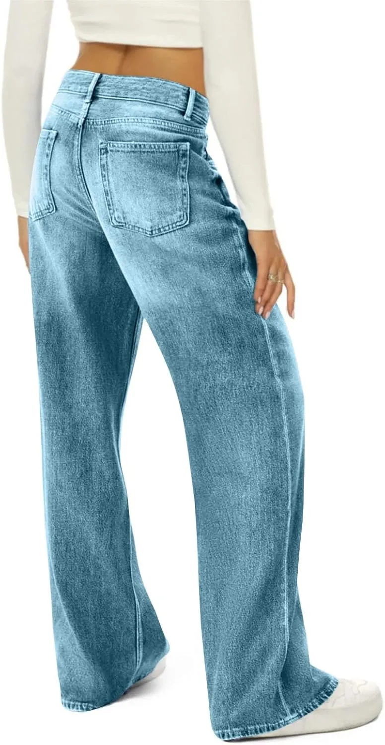 Wide Leg Jeans Woman Summer Dark Wash Baggy Jeans Y2k Street Vintage Pants Fashion Boyfriend Denim Pants