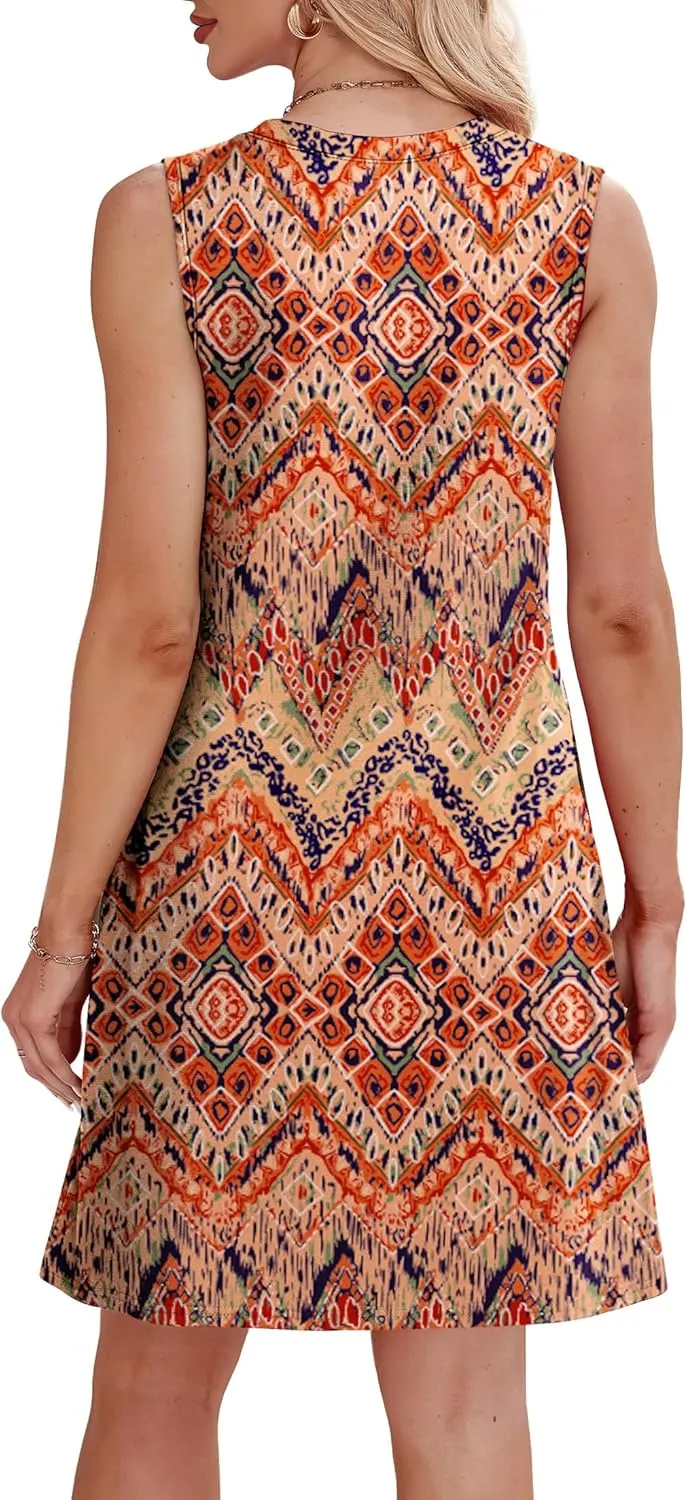 WIHOLL Summer Dresses for Women 2025 Loose Crew Neck Sleeveless Sundresses Casual Swimsuit Coverup with Pockets