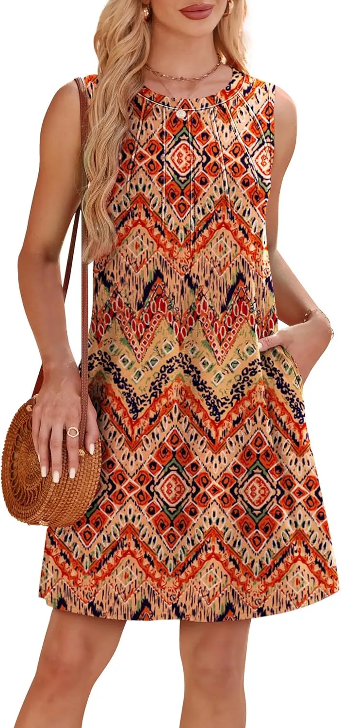WIHOLL Summer Dresses for Women 2025 Loose Crew Neck Sleeveless Sundresses Casual Swimsuit Coverup with Pockets