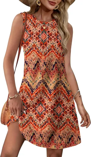 WIHOLL Summer Dresses for Women 2025 Loose Crew Neck Sleeveless Sundresses Casual Swimsuit Coverup with Pockets