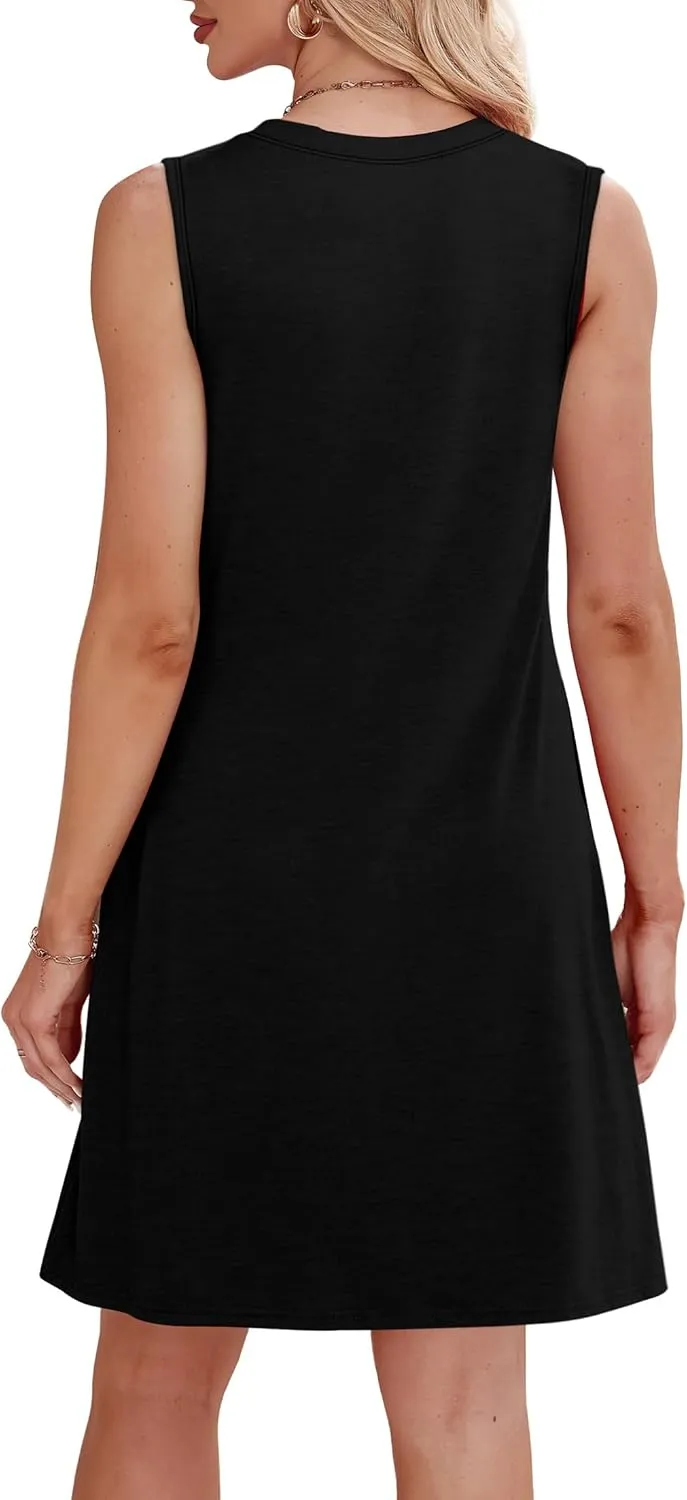 WIHOLL Summer Dresses for Women 2025 Loose Crew Neck Sleeveless Sundresses Casual Swimsuit Coverup with Pockets