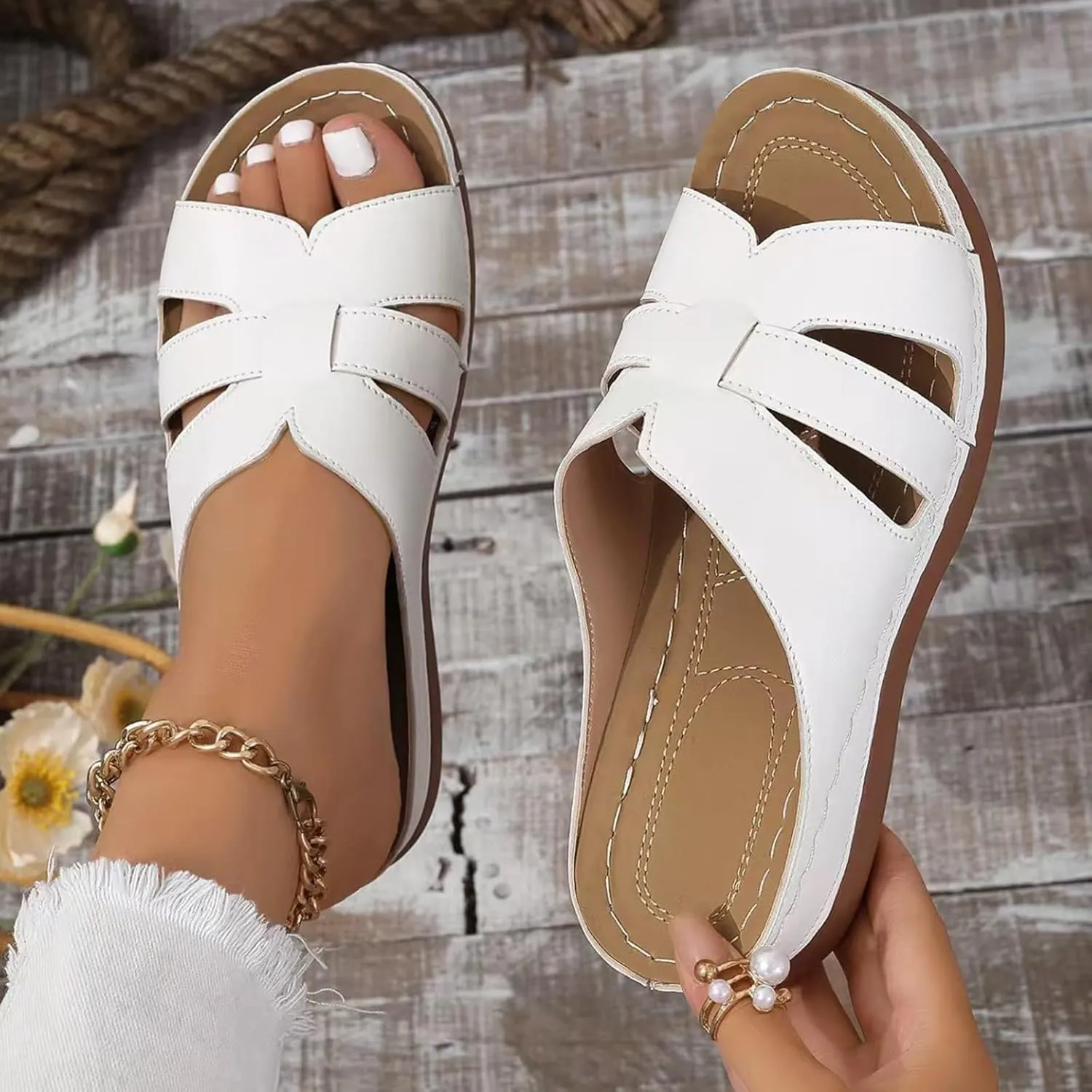 Women Arch Support Slides Orthopedic Wedge Sandals Open Toe Slip On Platform Slippers Summer Casual Beach Orthotic Walking Shoes