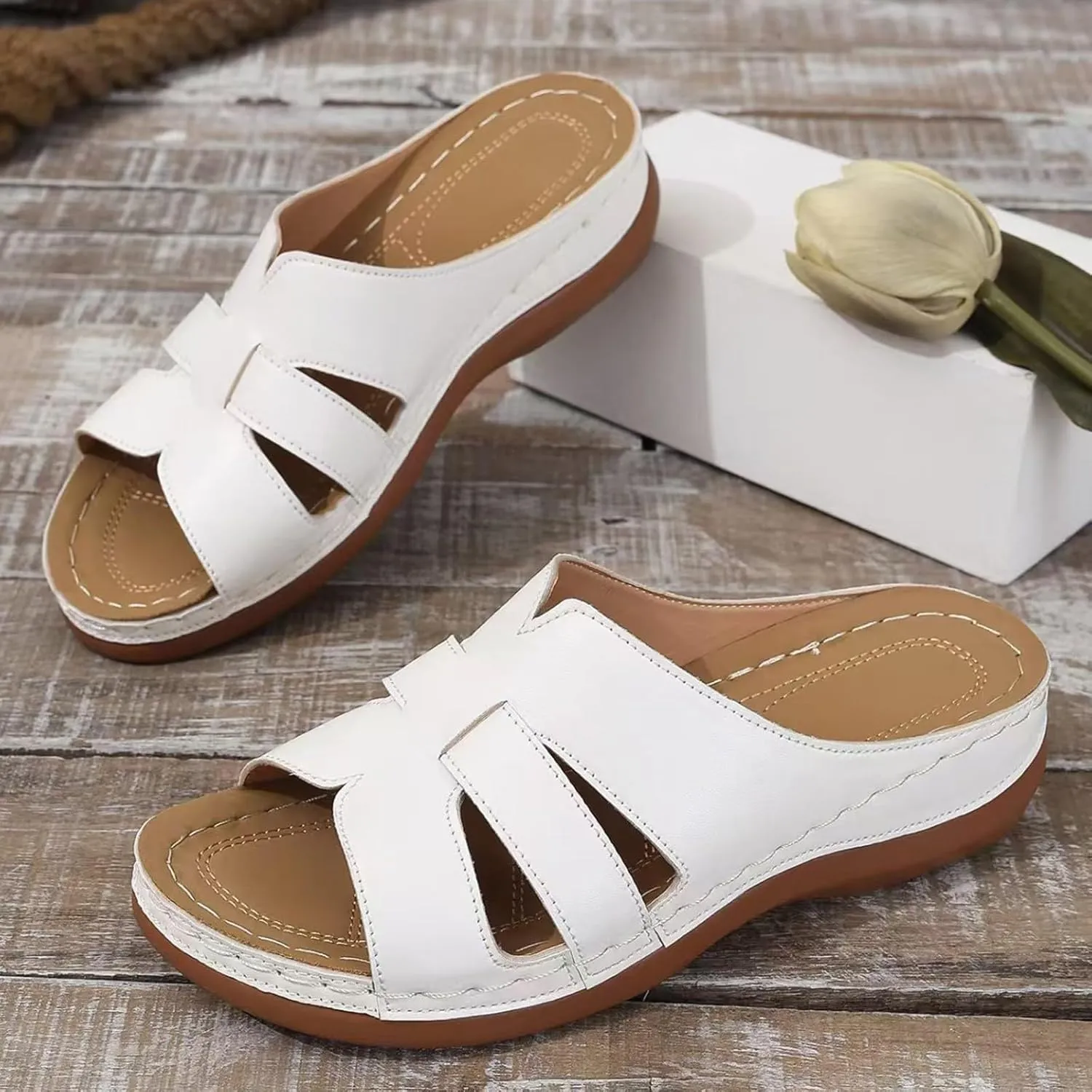 Women Arch Support Slides Orthopedic Wedge Sandals Open Toe Slip On Platform Slippers Summer Casual Beach Orthotic Walking Shoes