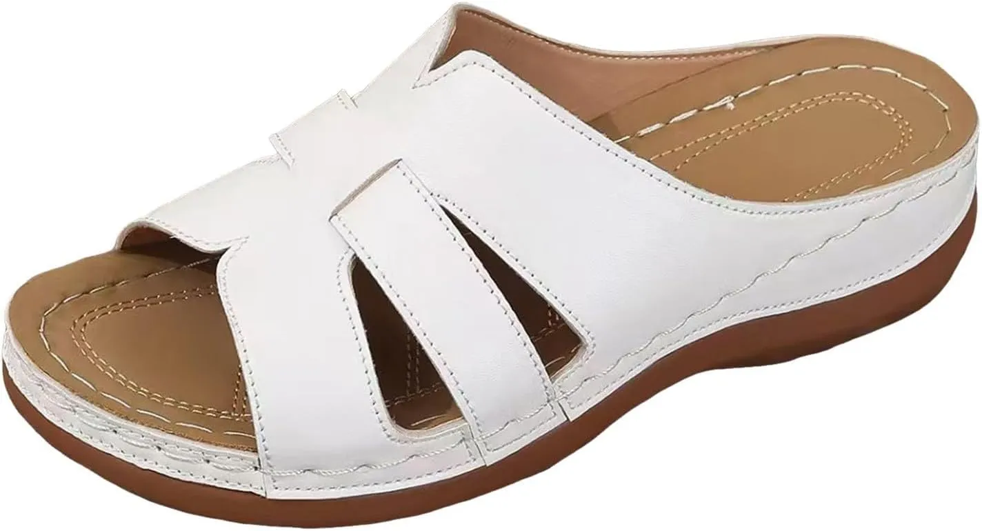 Women Arch Support Slides Orthopedic Wedge Sandals Open Toe Slip On Platform Slippers Summer Casual Beach Orthotic Walking Shoes