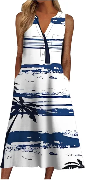 Women Casual Loose Long Dress Sleeveless Split Maxi Dresses Summer Beach Summer Casual Dresses for Women Knee