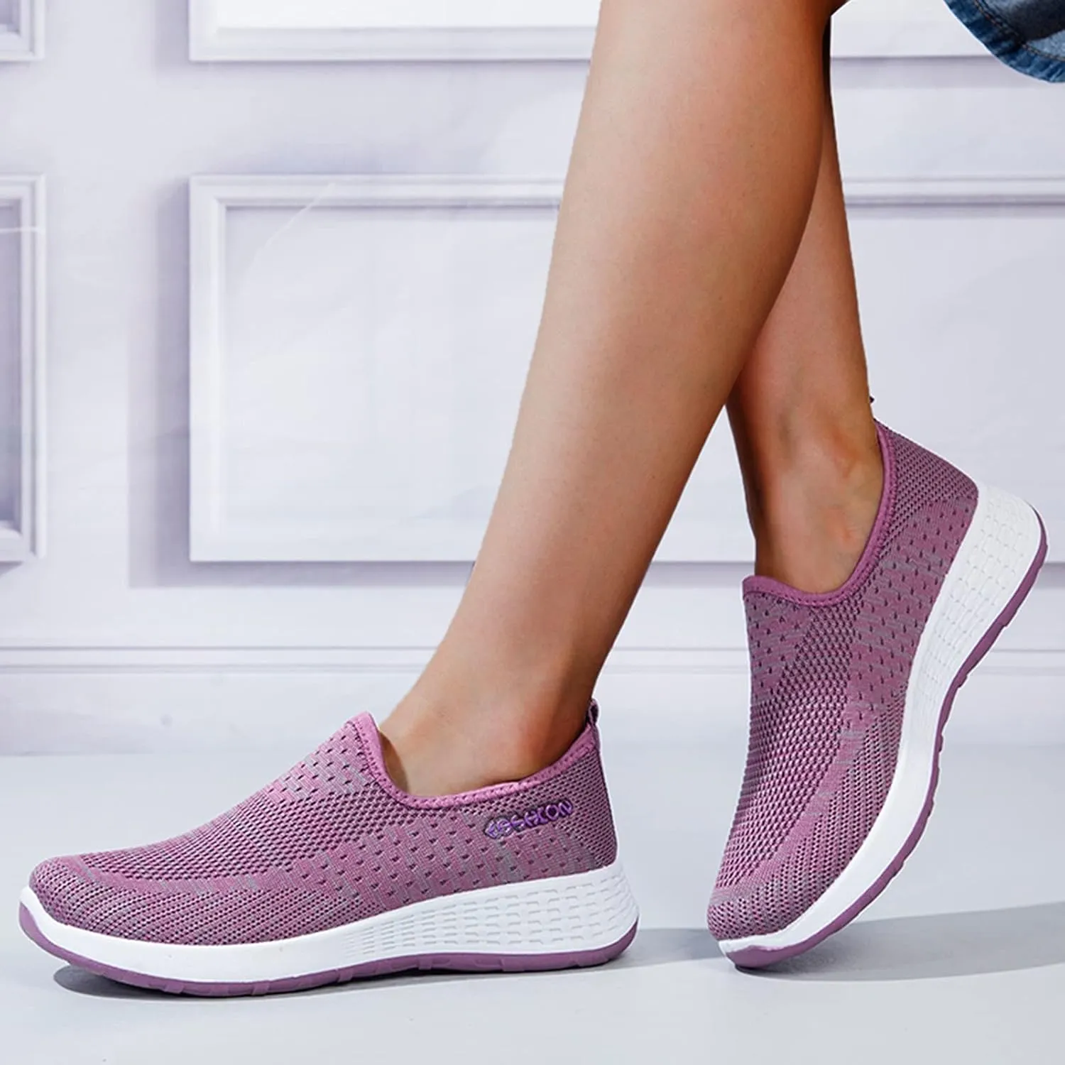 Women Comfortable Slip On Shoes Lightweight Walking Sneakers Canvas Casual Flats Non Slip Elastic Loafers