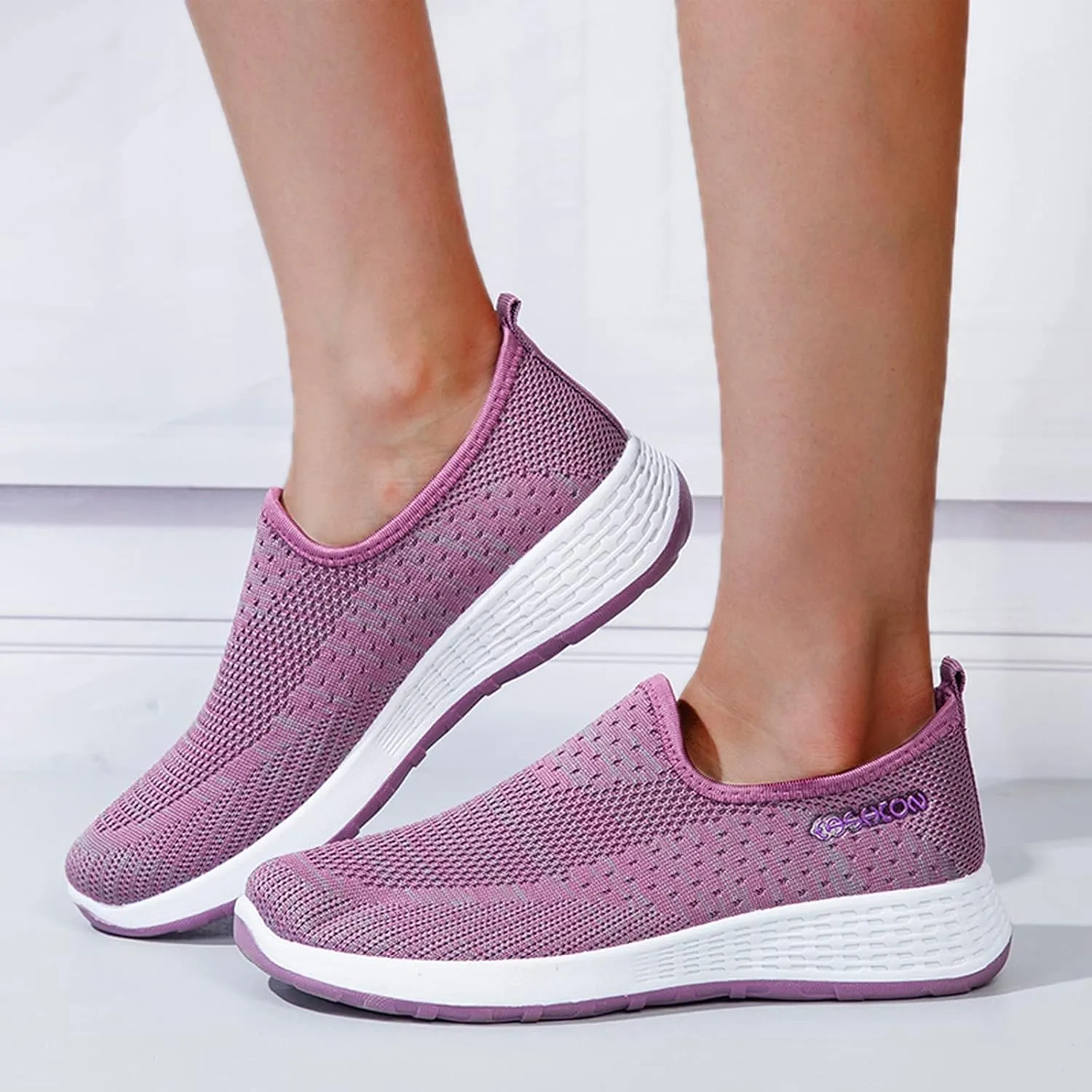Women Comfortable Slip On Shoes Lightweight Walking Sneakers Canvas Casual Flats Non Slip Elastic Loafers