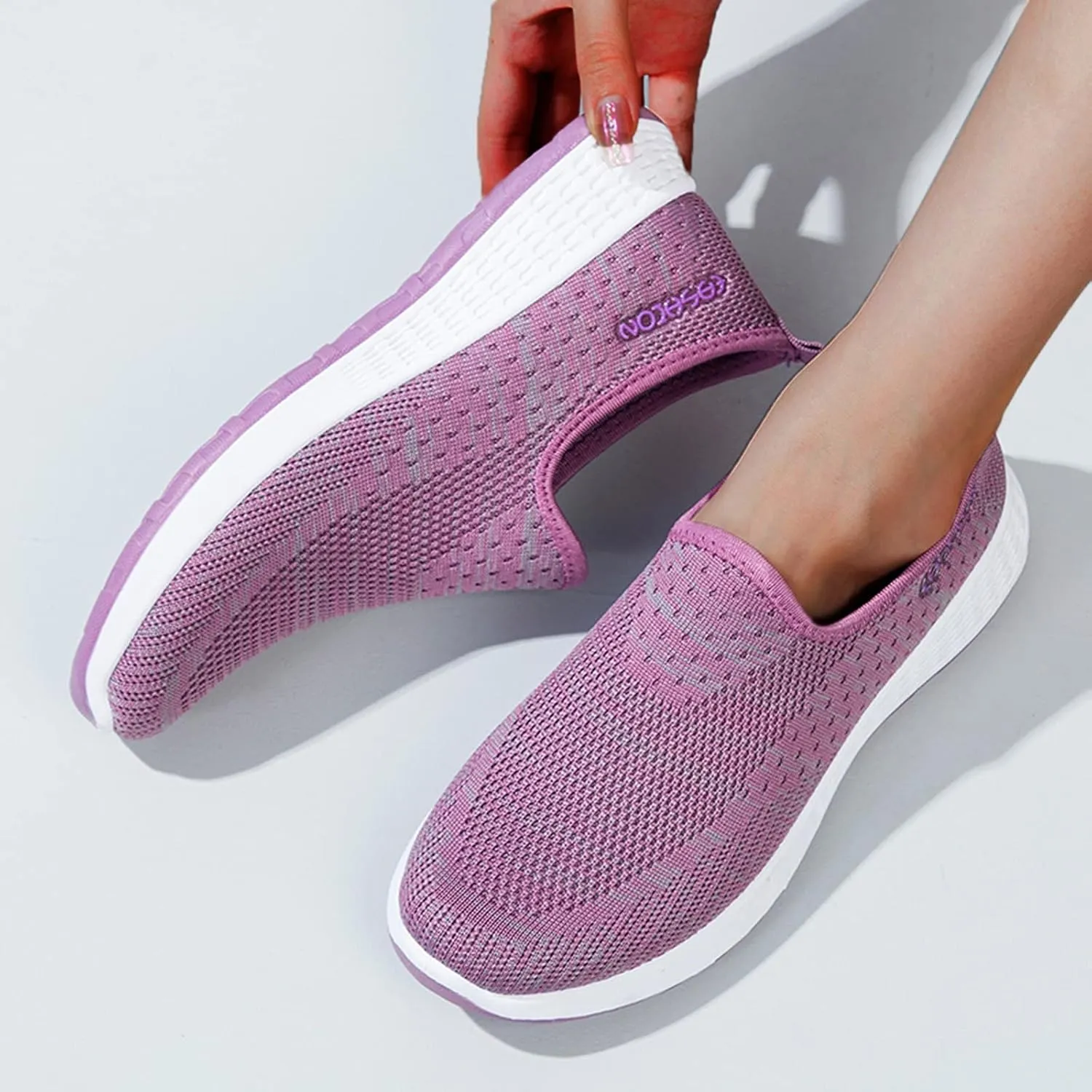 Women Comfortable Slip On Shoes Lightweight Walking Sneakers Canvas Casual Flats Non Slip Elastic Loafers
