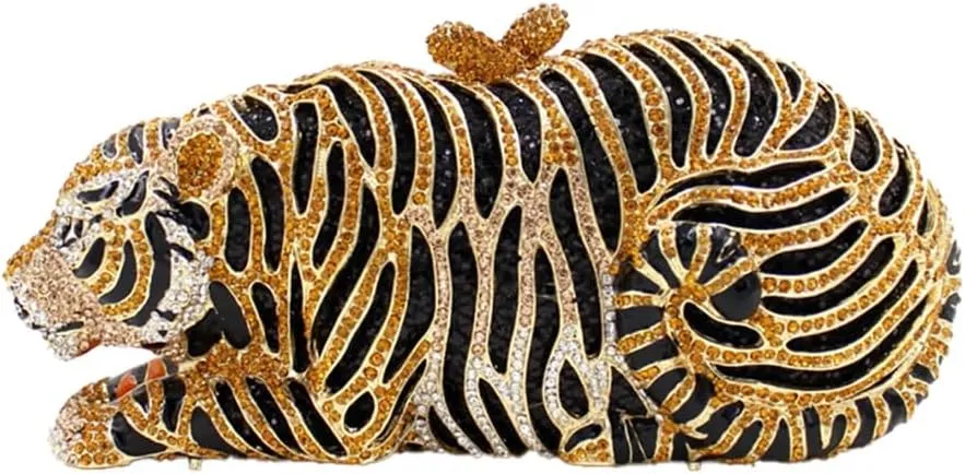 Women Cool Tiger Evening Bag Luxurious Rhinestone Clutch Purse Crystal Shoulder Bag for Entertainment Activities