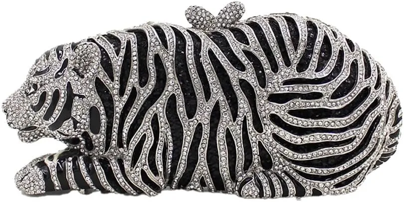 Women Cool Tiger Evening Bag Luxurious Rhinestone Clutch Purse Crystal Shoulder Bag for Entertainment Activities