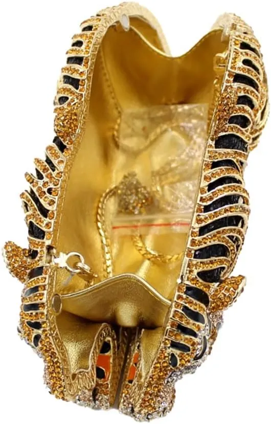 Women Cool Tiger Evening Bag Luxurious Rhinestone Clutch Purse Crystal Shoulder Bag for Entertainment Activities