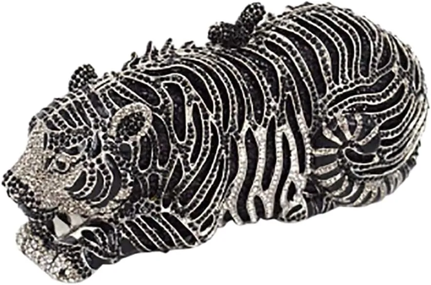 Women Cool Tiger Evening Bag Luxurious Rhinestone Clutch Purse Crystal Shoulder Bag for Entertainment Activities