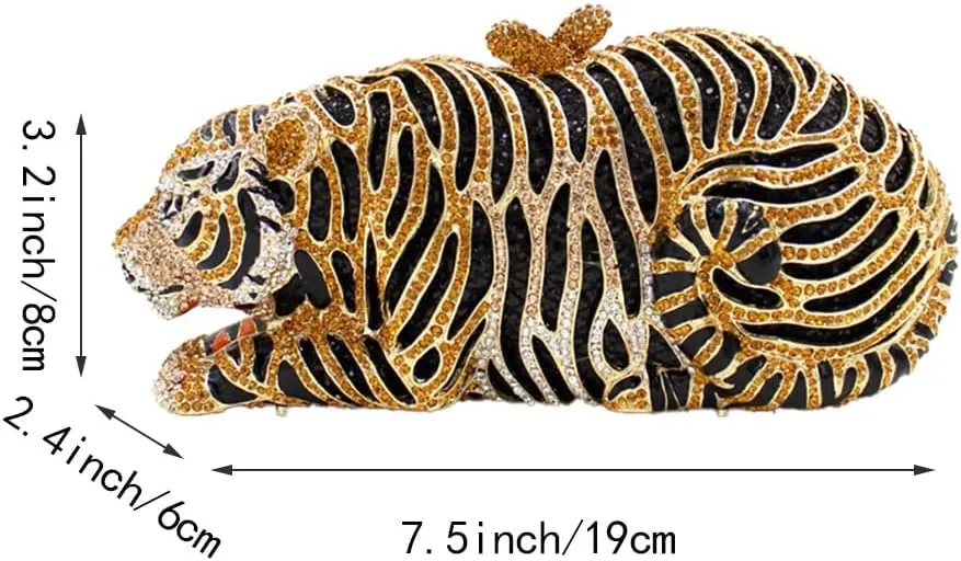 Women Cool Tiger Evening Bag Luxurious Rhinestone Clutch Purse Crystal Shoulder Bag for Entertainment Activities