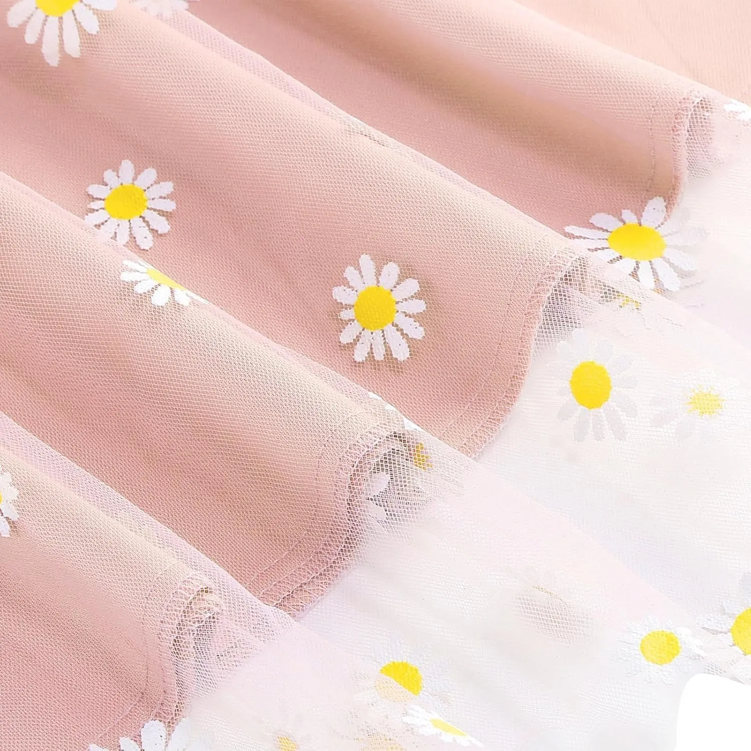 Women Daisy Embroidered Tulle Skirts Floral Mesh Casual Elastic High Waist Long Skirts Flower Swing A Line Skirt