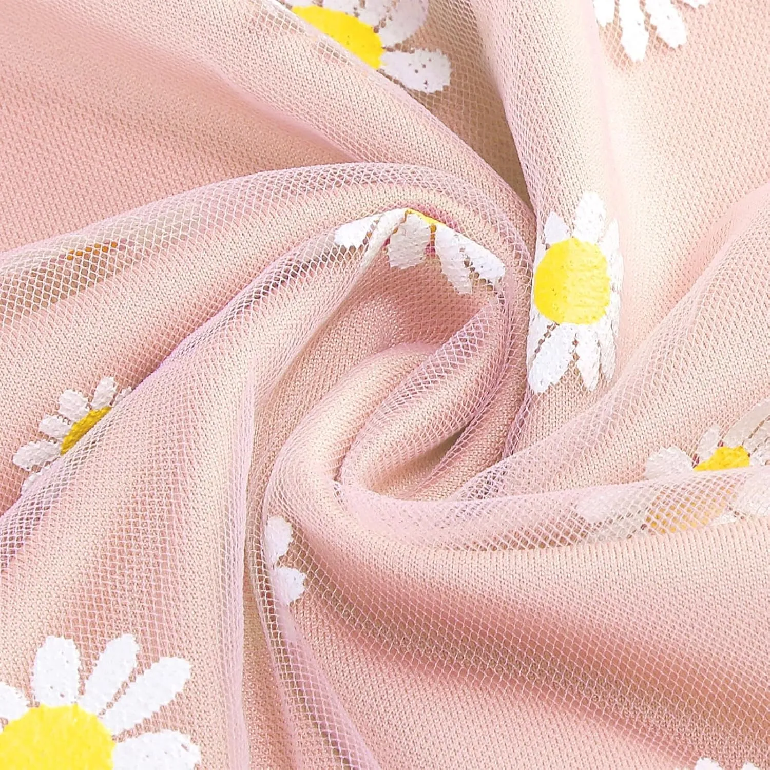Women Daisy Embroidered Tulle Skirts Floral Mesh Casual Elastic High Waist Long Skirts Flower Swing A Line Skirt