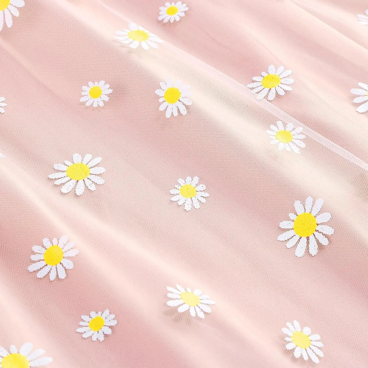 Women Daisy Embroidered Tulle Skirts Floral Mesh Casual Elastic High Waist Long Skirts Flower Swing A Line Skirt