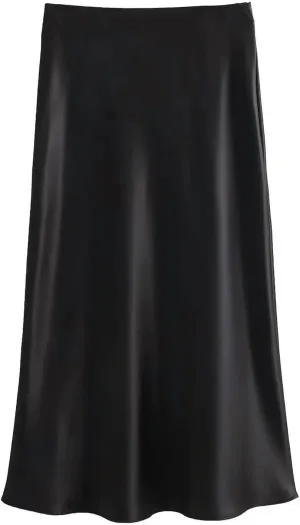 Women Elegant Solid Satin Long Skirt Chic Y2K High Waist Slim Skirts Female Fashion Silk Texture Ladies Tight Midi Skirt