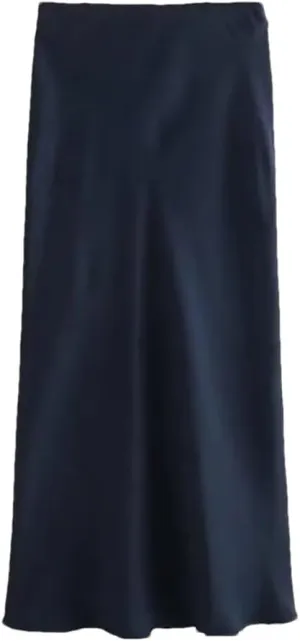 Women Fashion Satin Solid Color Pleated Midi Skirt, Vintage Mid Elastic Waist for Chic Lady