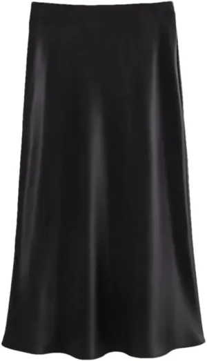Women Fashion Satin Solid Color Pleated Midi Skirt, Vintage Mid Elastic Waist for Chic Lady