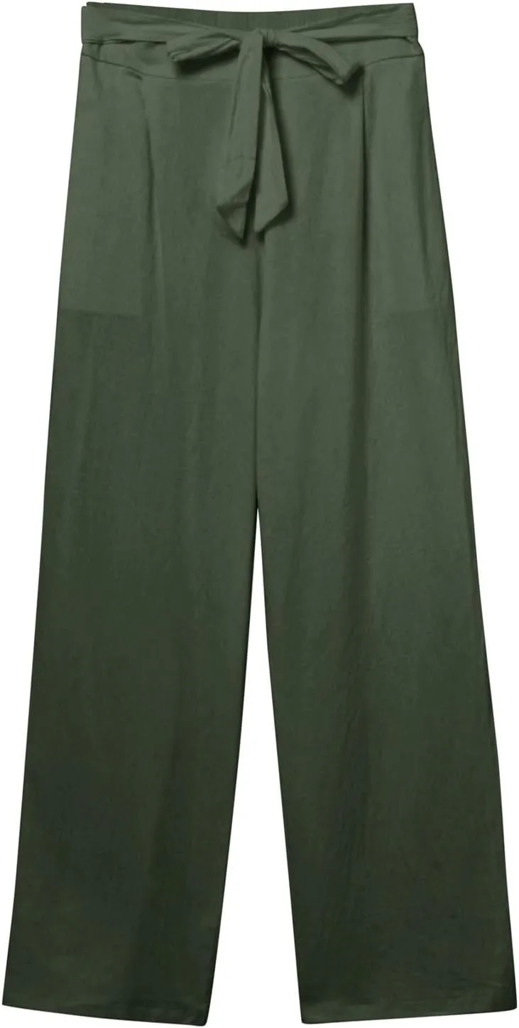 Women Linen Palazzo Pants Winter Flexible Work Capris with Pockets Water Resistant Water Resistant