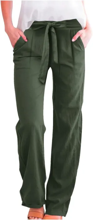 Women Linen Palazzo Pants Winter Flexible Work Capris with Pockets Water Resistant Water Resistant