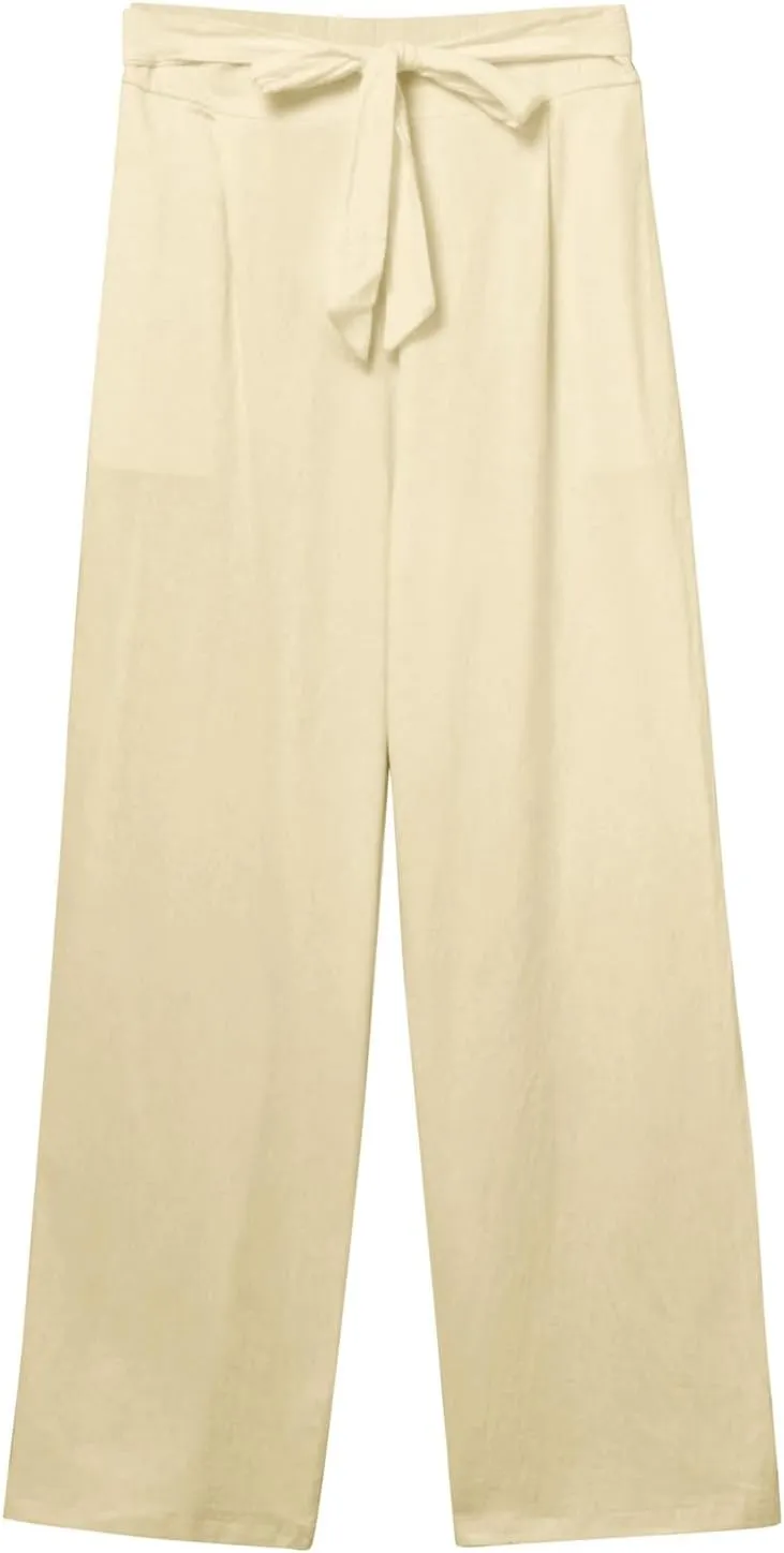 Women Linen Palazzo Pants Winter Flexible Work Capris with Pockets Water Resistant Water Resistant