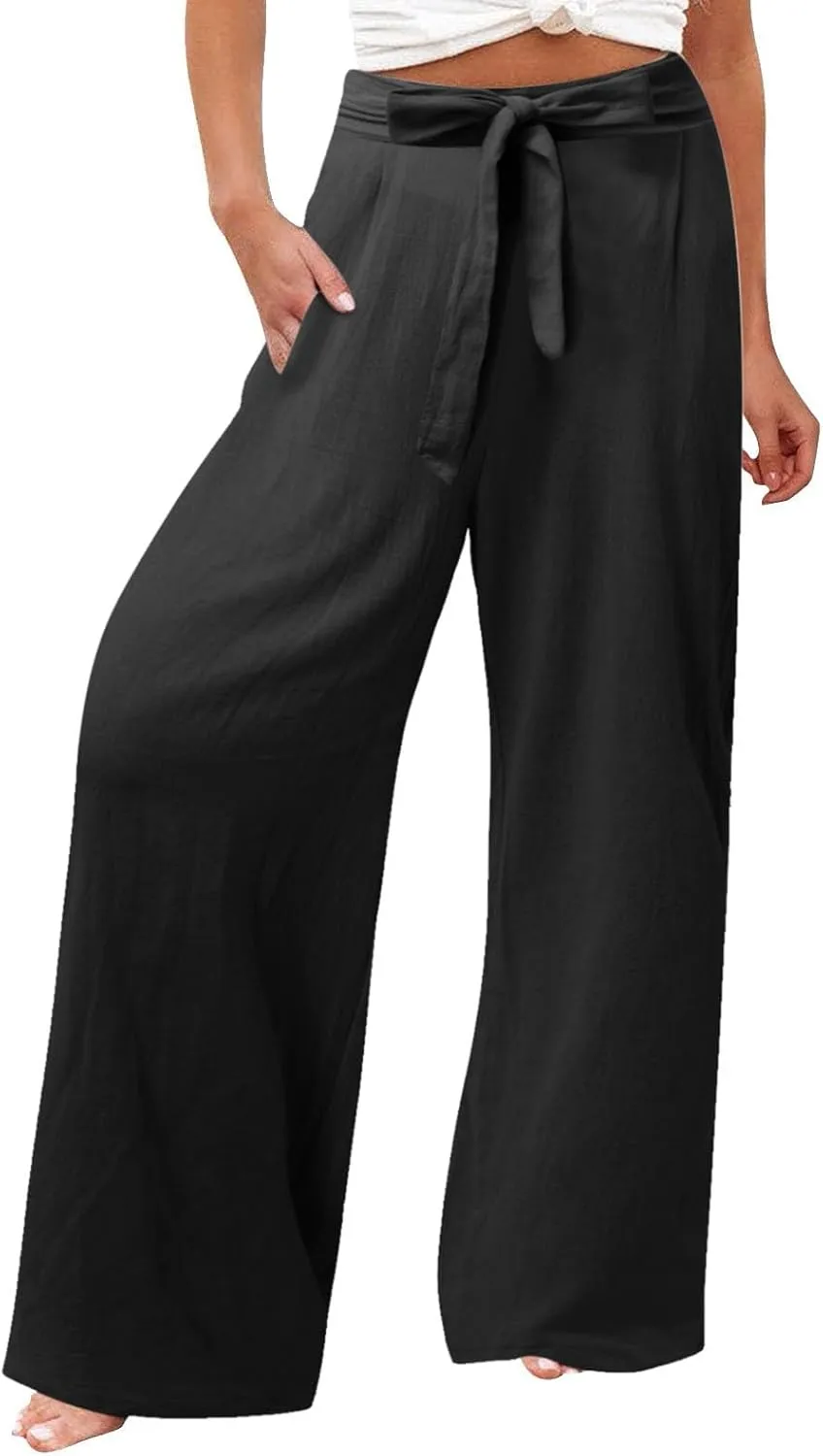 Women Linen Palazzo Pants Winter Flexible Work Capris with Pockets Water Resistant Water Resistant