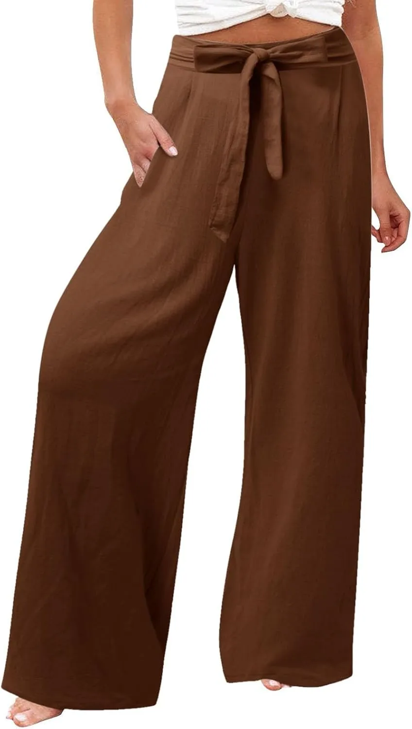Women Linen Palazzo Pants Winter Flexible Work Capris with Pockets Water Resistant Water Resistant