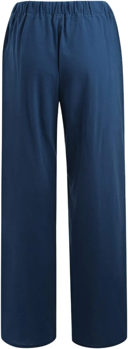 Women Linen Palazzo Pants Winter Flexible Work Capris with Pockets Water Resistant Water Resistant