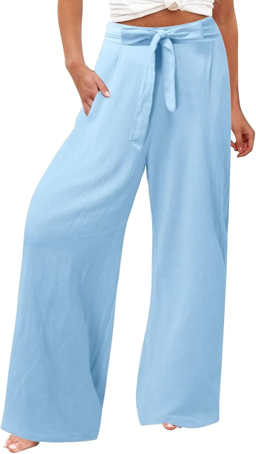 Women Linen Palazzo Pants Winter Flexible Work Capris with Pockets Water Resistant Water Resistant