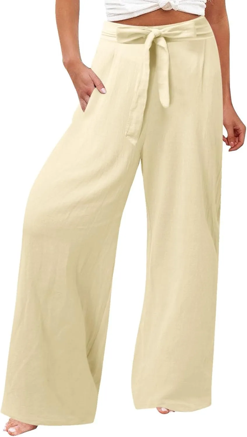 Women Linen Palazzo Pants Winter Flexible Work Capris with Pockets Water Resistant Water Resistant