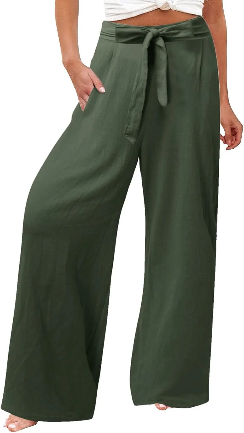 Women Linen Palazzo Pants Winter Flexible Work Capris with Pockets Water Resistant Water Resistant