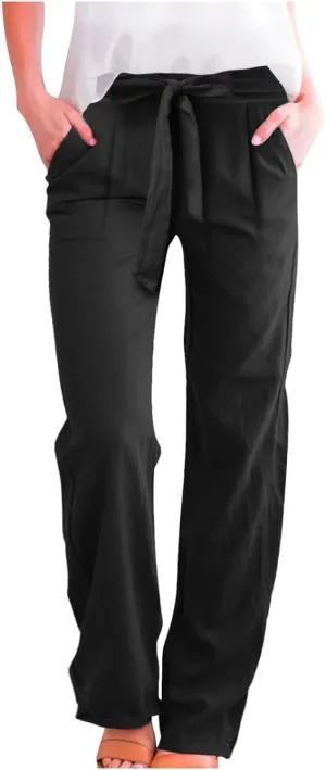 Women Linen Palazzo Pants Winter Flexible Work Capris with Pockets Water Resistant Water Resistant