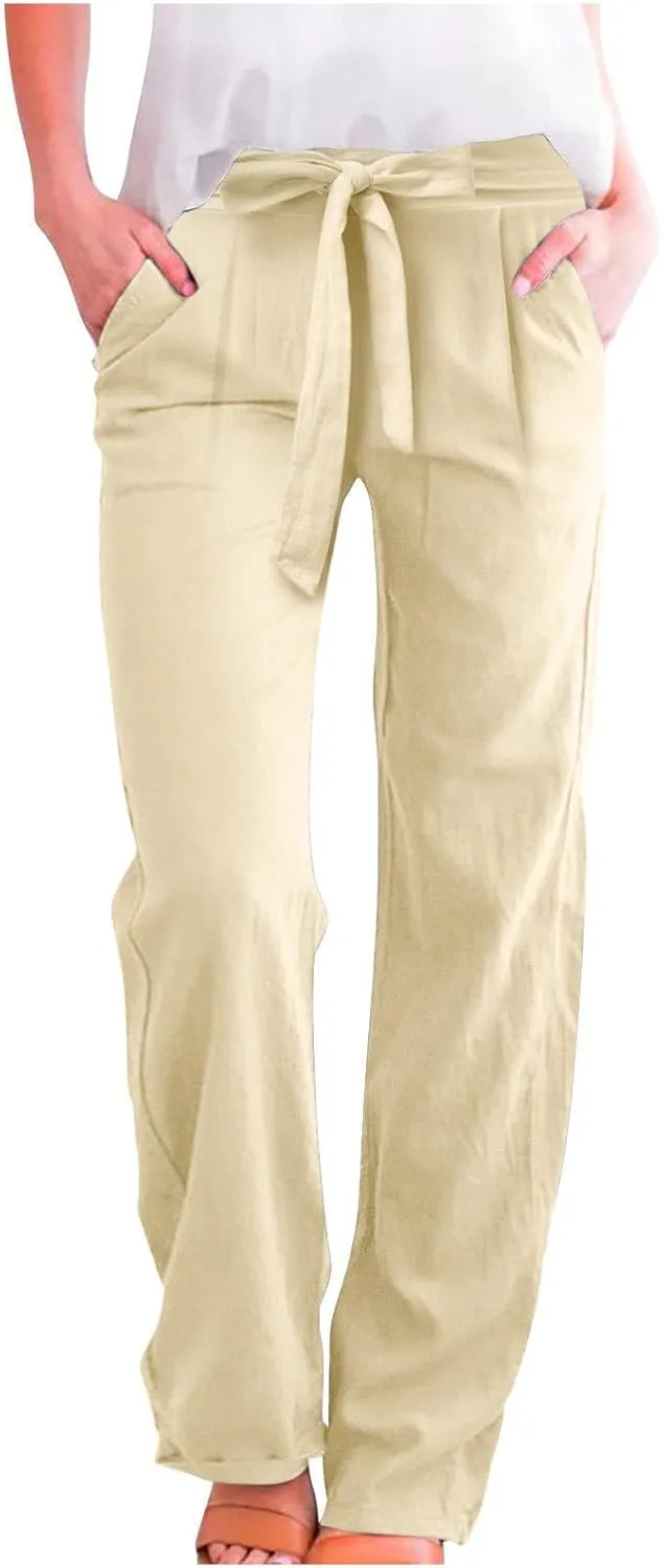 Women Linen Palazzo Pants Winter Flexible Work Capris with Pockets Water Resistant Water Resistant