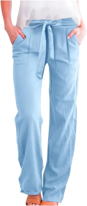 Women Linen Palazzo Pants Winter Flexible Work Capris with Pockets Water Resistant Water Resistant
