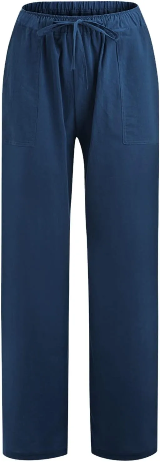 Women Linen Palazzo Pants Winter Flexible Work Capris with Pockets Water Resistant Water Resistant