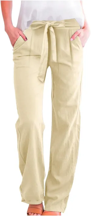 Women Linen Palazzo Pants Winter Flexible Work Capris with Pockets Water Resistant Water Resistant