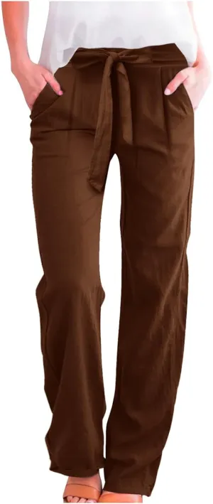 Women Linen Palazzo Pants Winter Flexible Work Capris with Pockets Water Resistant Water Resistant