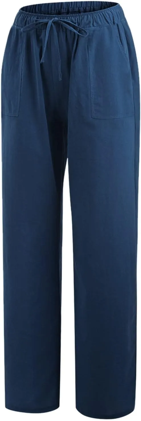 Women Linen Palazzo Pants Winter Flexible Work Capris with Pockets Water Resistant Water Resistant