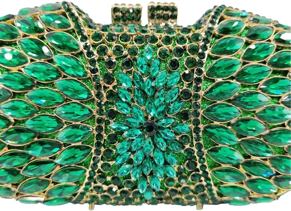 Women Luxurious Rhinestone Clutch Purse Elegant Crystal Evening Bag Floral Handbag for Banquet Dance Ball Party