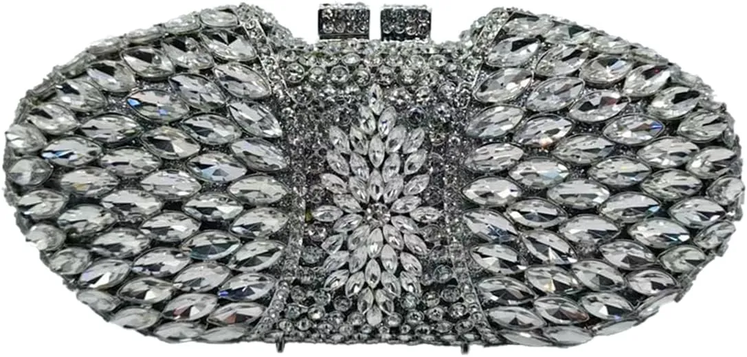 Women Luxurious Rhinestone Clutch Purse Elegant Crystal Evening Bag Floral Handbag for Banquet Dance Ball Party