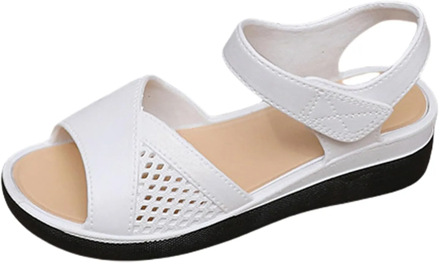 Women Orthopedic Sandals Women Open Toe Ankle Strap Wedge Sandals with Arch Support Leather Wide Width Beach Slides Slip On Walking Shoes