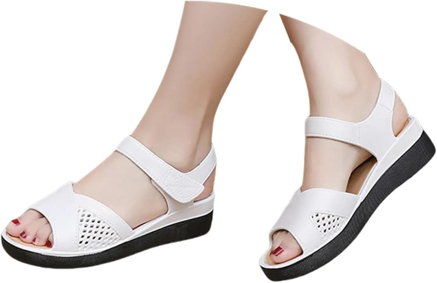 Women Orthopedic Sandals Women Open Toe Ankle Strap Wedge Sandals with Arch Support Leather Wide Width Beach Slides Slip On Walking Shoes